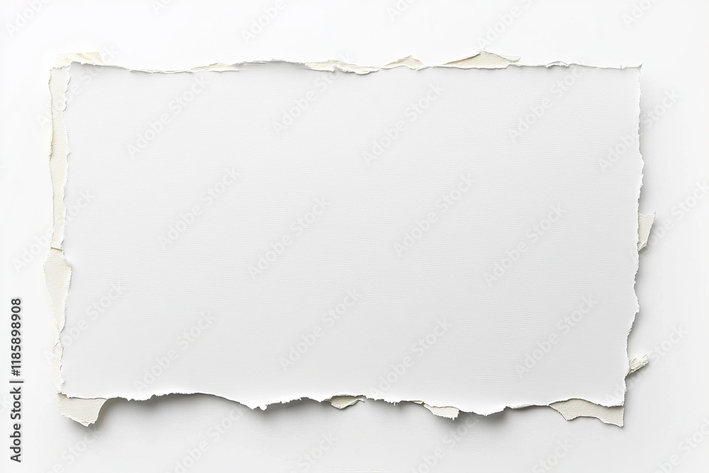Torn paper texture, blank, white background, studio shot, design element Torn paper texture, blank, white background, studio shot, design element