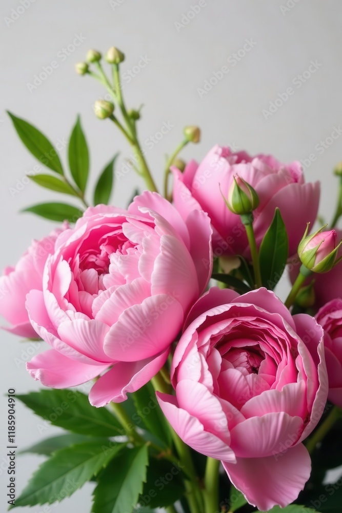 Fresh pink peonies and roses bouquet with greenery , blooming, nature Fresh pink peonies and roses bouquet with greenery , blooming, nature