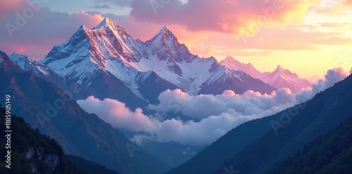 Cloud-softened peaks of Panchachuli range at dawn, cloud, sunrise, uttarakhand