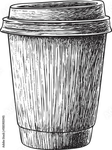 Hand-drawn sketch of a takeaway coffee cup with a lid.