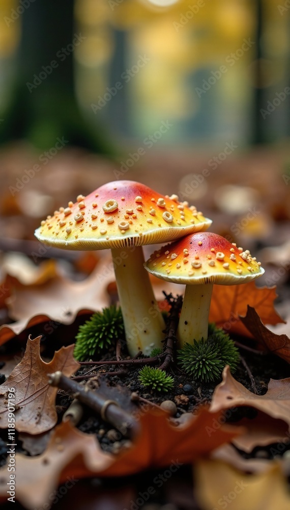 earthy tones of fallen mushrooms amidst forest floor, autumn, foliage earthy tones of fallen mushrooms amidst forest floor, autumn, foliage