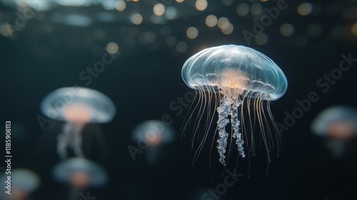 Obraz na płótnie A jellyfish gracefully floats in the ocean. AI. w salonie