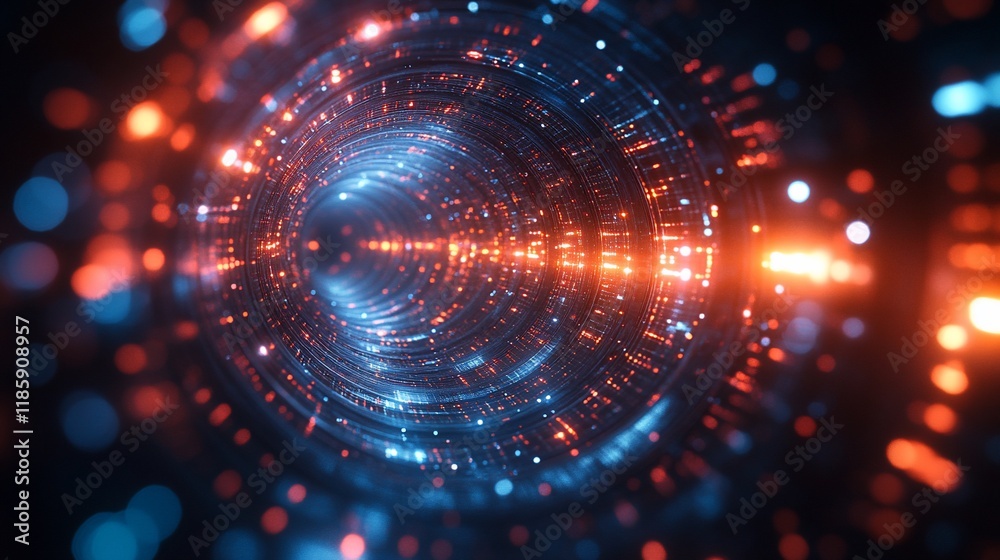Obraz premium Abstract glowing tunnel with vibrant orange and blue lights.