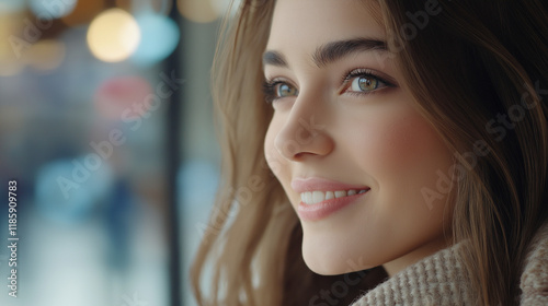 Wallpaper Mural Attractive woman with gentle smile in winter attire. Perfect for seasonal fashion, beauty, and lifestyle content Torontodigital.ca