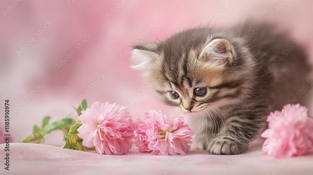 Cat With Flowers Isolated Image Cat With Flowers Isolated Image