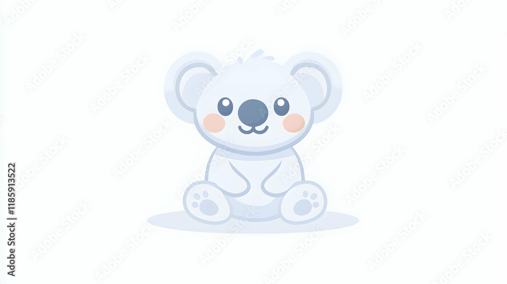 Naklejka premium Adorable baby koala sitting, white background, illustration, perfect for children's book
