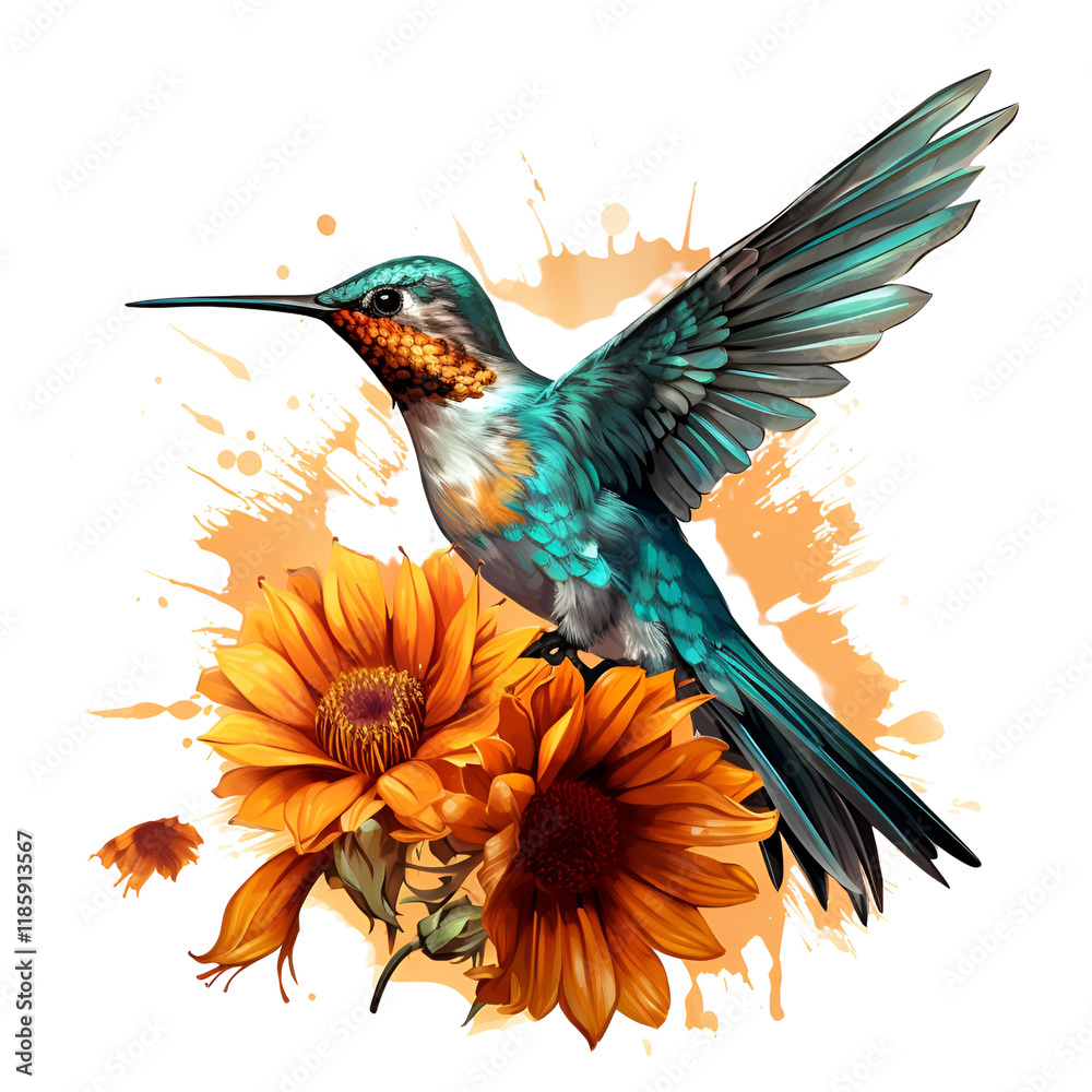 Fototapeta premium Hummingbird Bird Garden Clipart Vector Illustration