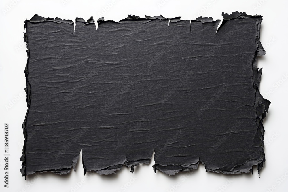 Obraz premium Torn dark paper texture, white background, mockup, design