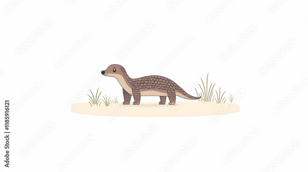 Obraz premium Cute, cartoon meerkat, walking in desert, simple background.