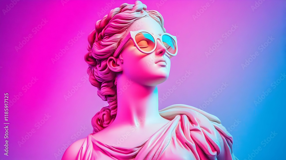 Statue Wears Sunglasses in Vibrant Neon Light Statue Wears Sunglasses in Vibrant Neon Light