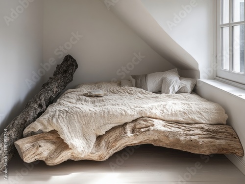 Rustic Wooden Bed Frame Wit...