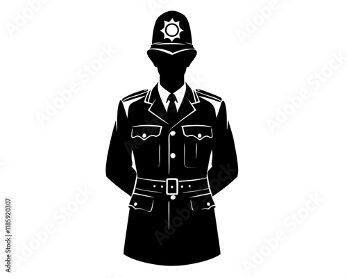 Uk policeman silhouette. Clipart image isolated on background.