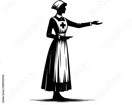 Ww1 nurse silhouette. Clipart image isolated on background.