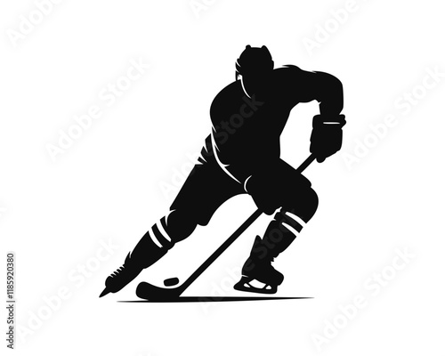 Hockey player silhouette. Clipart image isolated on background.