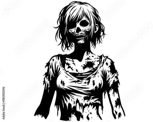 Zombie girl silhouette. Clipart image isolated on background.