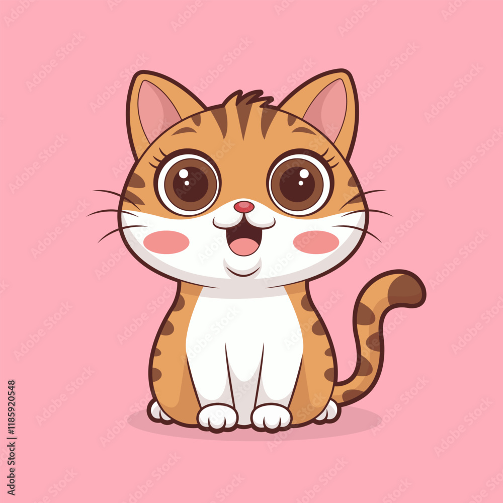 Cute cartoon cat isolated on pink background. Vector Illustration. Cute cartoon cat isolated on pink background. Vector Illustration.