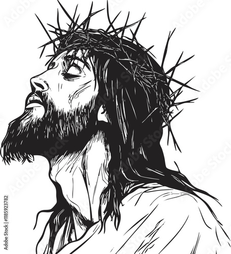 Illustration of Jesus with crown of thorns, representing faith and sacrifice.