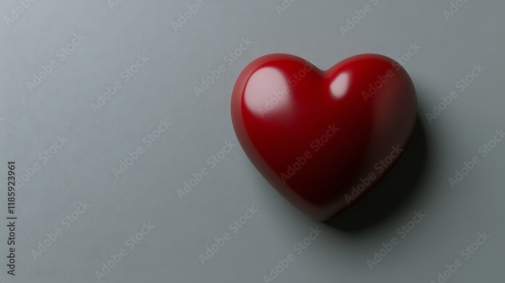 A single red heart rests on a gray surface A single red heart rests on a gray surface