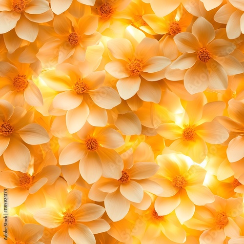 A vibrant, close-up image of a multitude of soft, pale orange flowers.