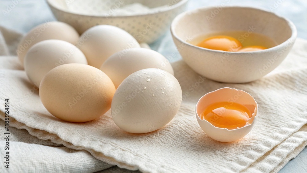 Raw egg on white background, emphasized by simplicity and freshness. Great element for cooking recipes and blogs, symbolizes natural ingredients and healthy eating Raw egg on white background, emphasized by simplicity and freshness. Great element for cooking recipes and blogs, symbolizes natural ingredients and healthy eating