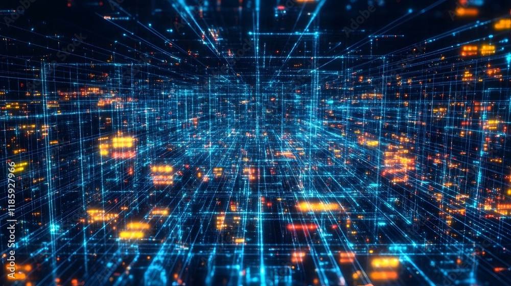 Obraz premium Digital Network Futuristic Data Flow Abstract Technology Background