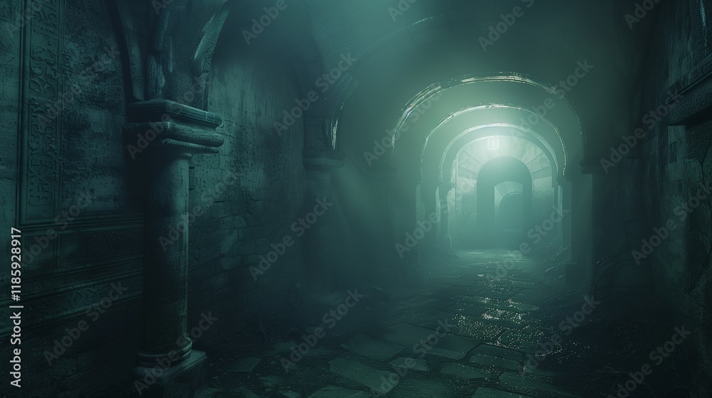 A mysterious, fog-filled tunnel with a dim light barely visible at the far end, casting eerie shadows. A mysterious, fog-filled tunnel with a dim light barely visible at the far end, casting eerie shadows.