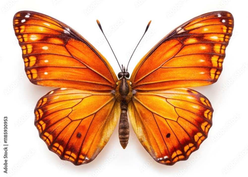 Fototapeta premium A close-up reveals the exquisite texture and color of an orange butterfly's wings in a stunning macro photograph.