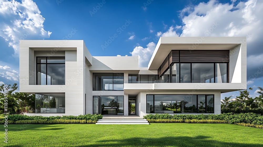 Contemporary Two Story Home Design Featuring a Beautiful Front Lawn Contemporary Two Story Home Design Featuring a Beautiful Front Lawn