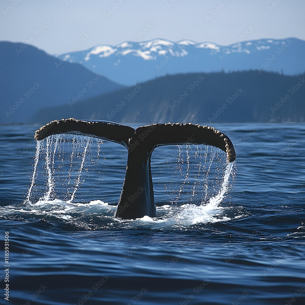 Fototapeta premium Humpback Whale Fluke Emerging from Calm Waves