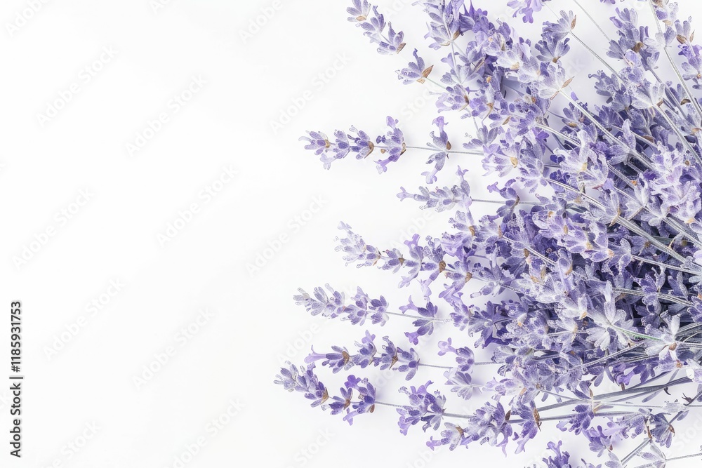Detailed Visual of Bunch of Lavender Flowers on White Background Detailed Visual of Bunch of Lavender Flowers on White Background