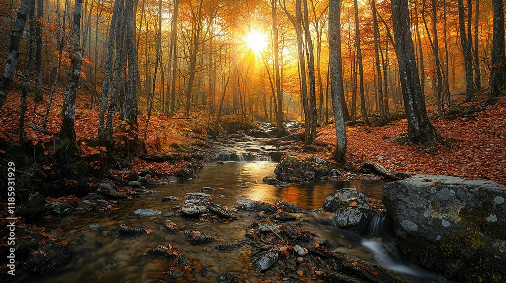Fototapeta premium Autumn Stream in Golden Forest