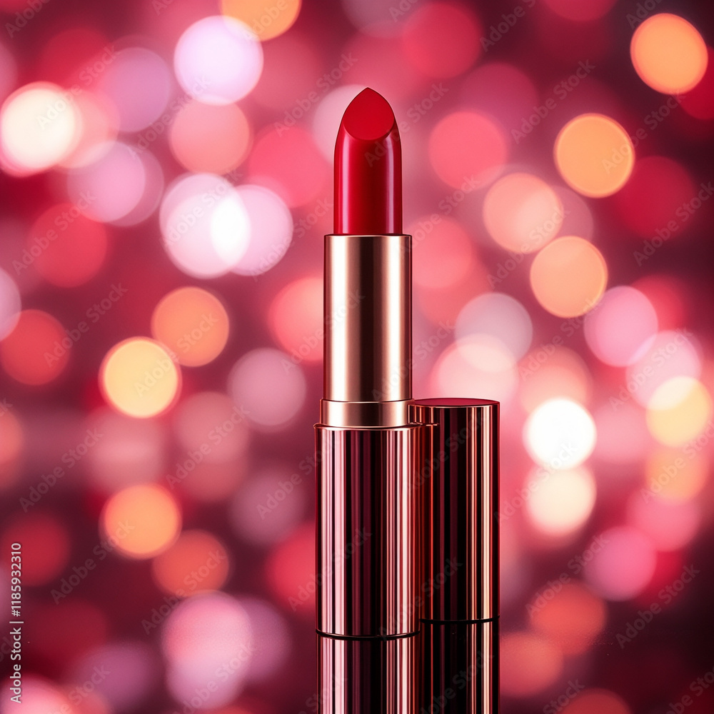 Closeup of a Red Lipstick with Bokeh Lights Closeup of a Red Lipstick with Bokeh Lights