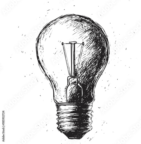Hand-drawn sketch of a vintage lightbulb with filament on white background.