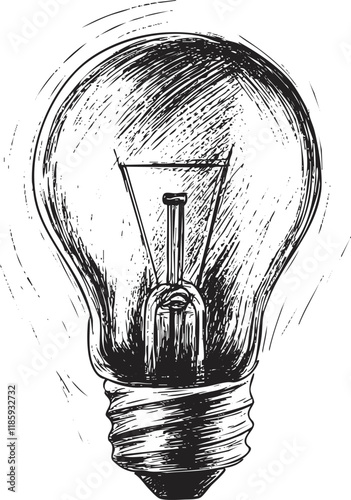 Hand-drawn sketch of a vintage lightbulb in black and white.