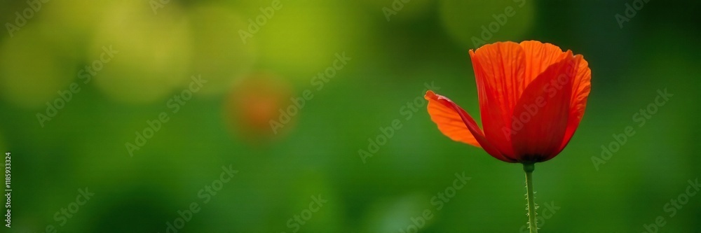 delicate red poppy bud unfolding on a lush green stem, foliage, nature delicate red poppy bud unfolding on a lush green stem, foliage, nature