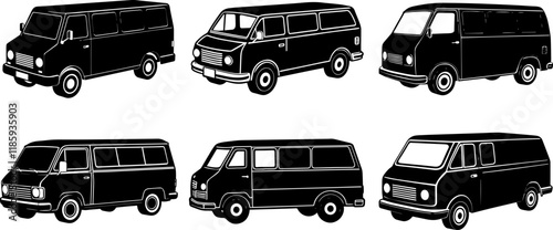 Set of van truck silhouette vector illustration