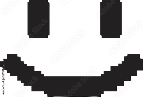Pixelated black and white smiley face icon with blocky design.