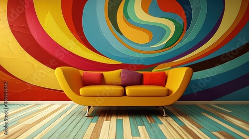 Retro wallpaper with colorful swirls in a funky music lounge photo