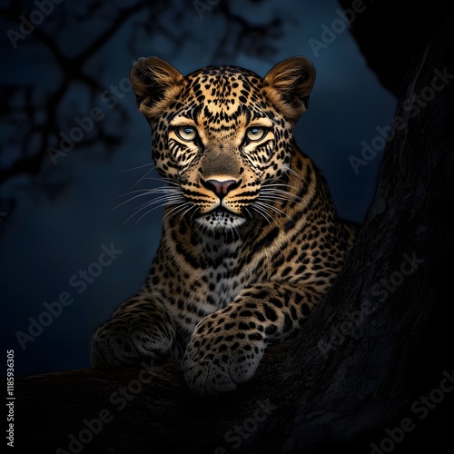 Leopard's Hypnotic Eyes Shine In Jungle Darkness photo