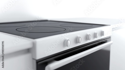 Modern kitchen stove top with sleek design and control knobs, white isolate background. photo