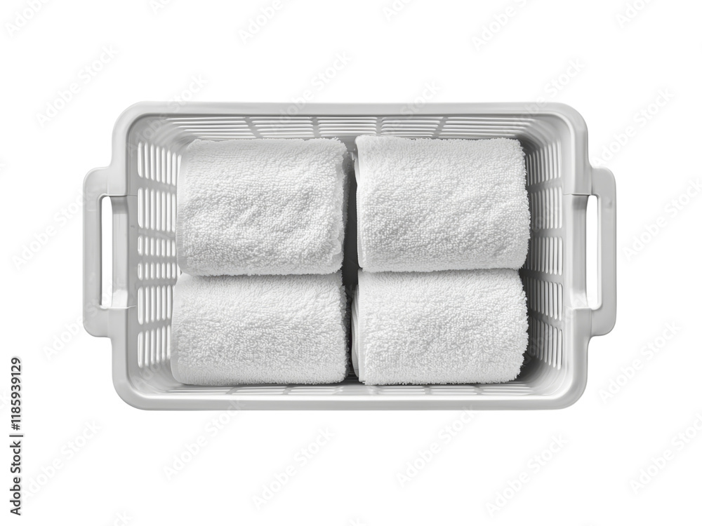 Obraz premium Neatly Folded Towels in a Laundry Basket Isolated on transparent background