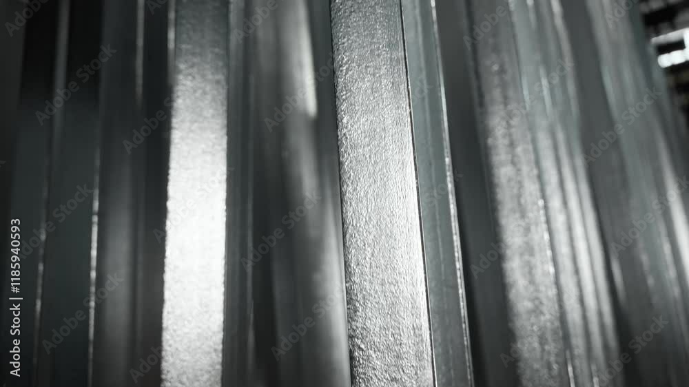 A production hall in a factory. Production of galvanized metal supports. A production hall in a factory. Production of galvanized metal supports.