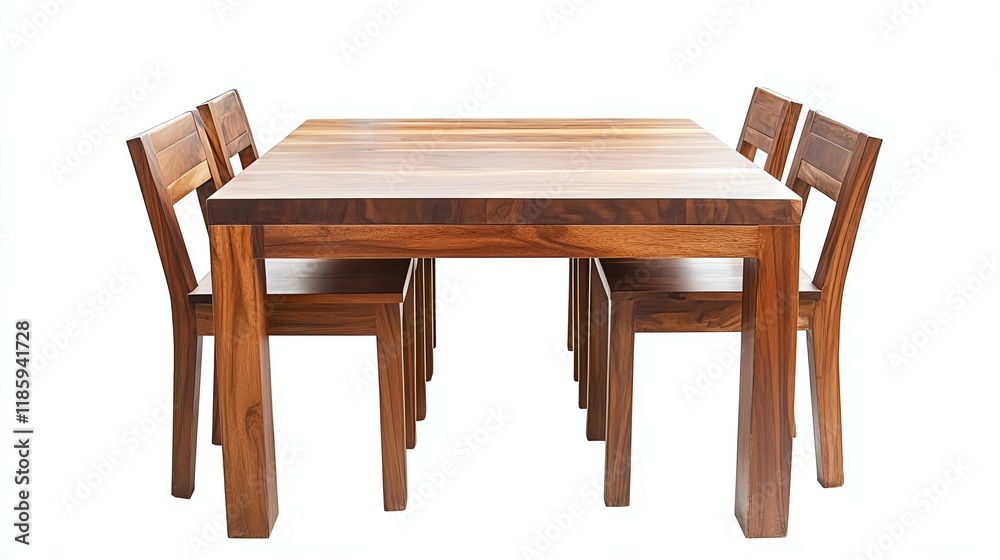 Wooden dining table with four chairs on a white isolated background. Wooden dining table with four chairs on a white isolated background.