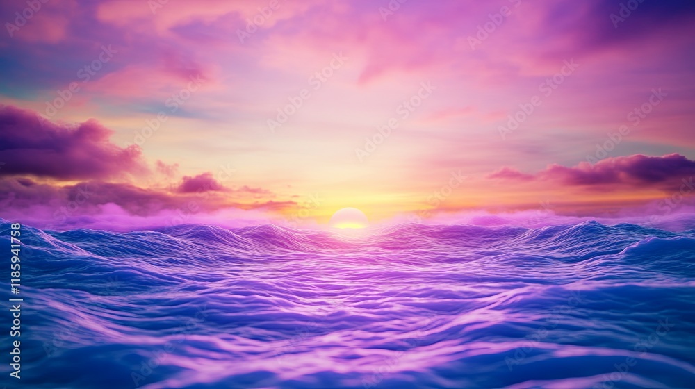 Dreamy Sunset Glow Over Distant Waves Dreamy Sunset Glow Over Distant Waves