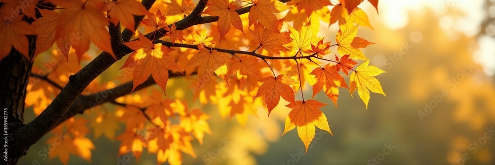 Obraz premium Tree with golden leaves shimmering in sunlight, golden leaves, tree, foliage