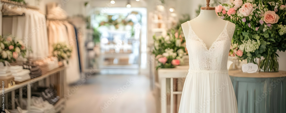 Elegant bridal gown in boutique shop. Elegant bridal gown in boutique shop.