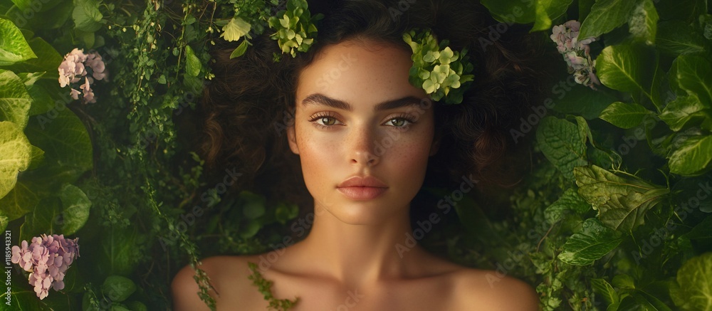 A Serene Portrait: Woman Amidst Lush Greenery A Serene Portrait: Woman Amidst Lush Greenery