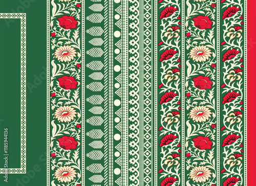 Seamless ornamental Border motifs for bold dupatta and shirt prints.