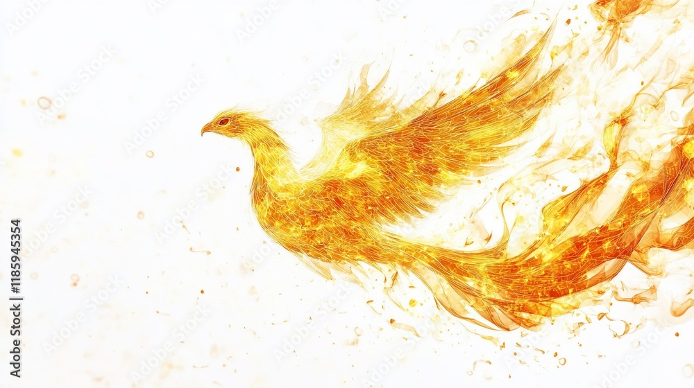 Fototapeta premium Fiery Phoenix in Flight: A Digital Painting of Mythical Rebirth