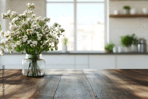 White flowers vase kitchen table sunlight interior design
